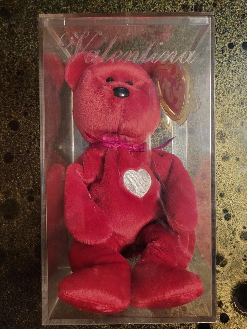 Ty Beanie Babies Valentina the Red Bear With Tag Protector & Display Case